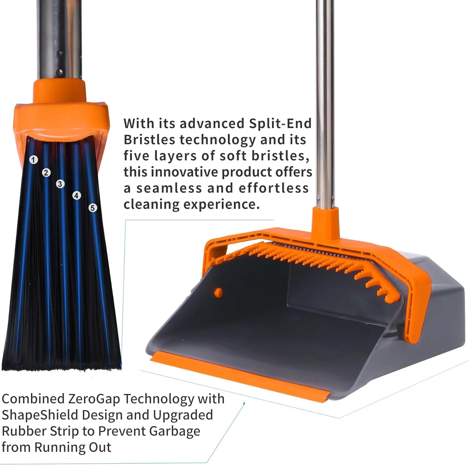 Broom and Dustpan Set with 51'' Long Handle, Upright Broom and Dustpan Combo