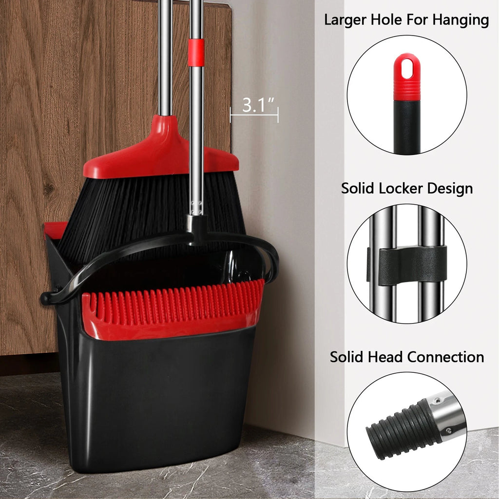 Loonpon Broom with Dustpan Combo Set,43inch Long Handle Stiff Broom Dust pan
