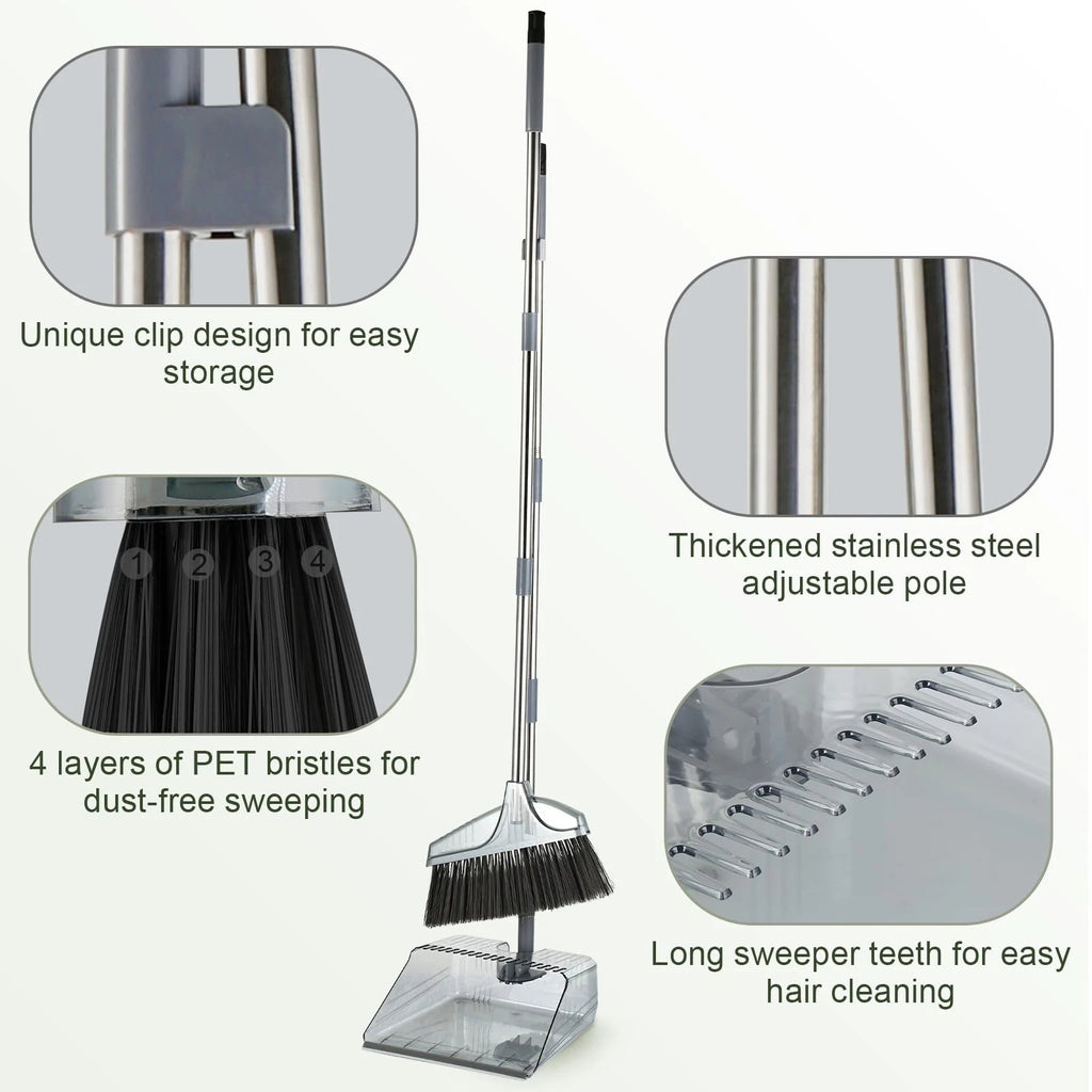 Broom with Dustpan Combo, Broom and Dustpan Set with Long Handle, Kitchen Bro...