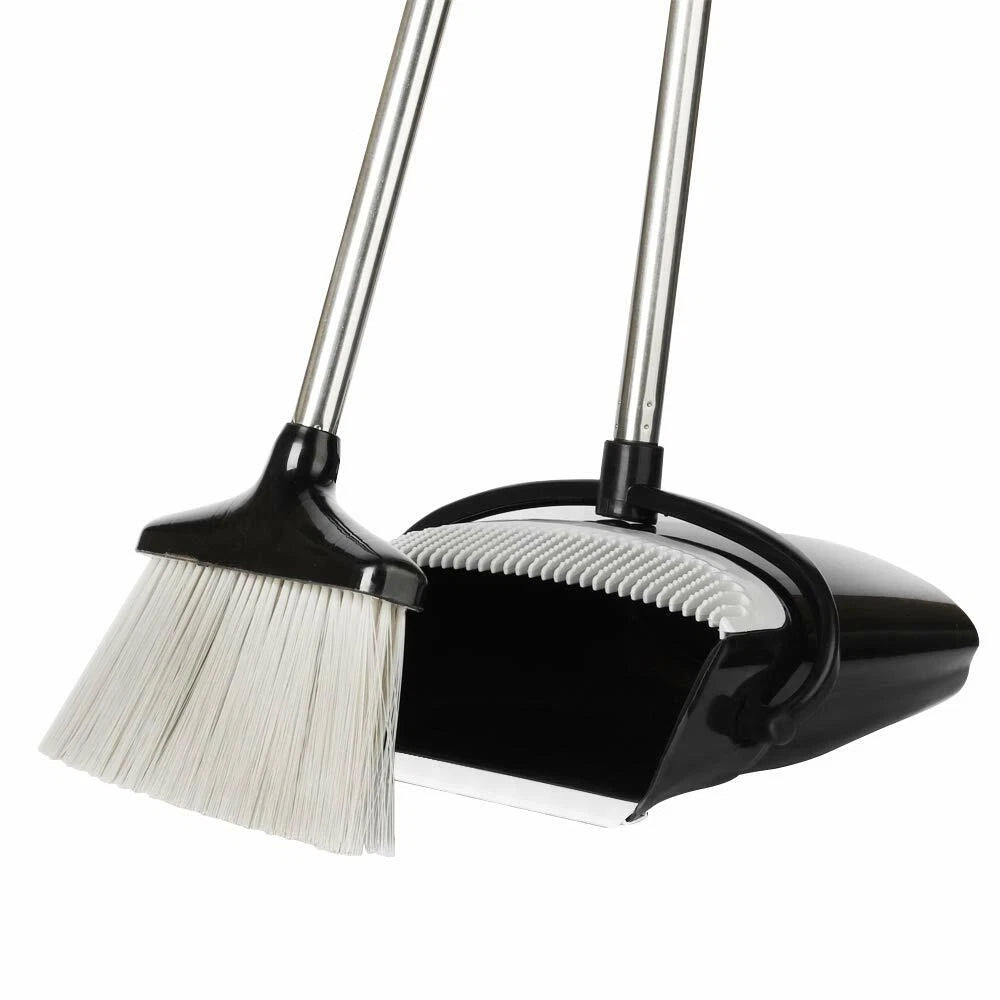 Rotatable Broom and Dust Pan Cleaning Set Dustpan Combo Upright Stand Up Black