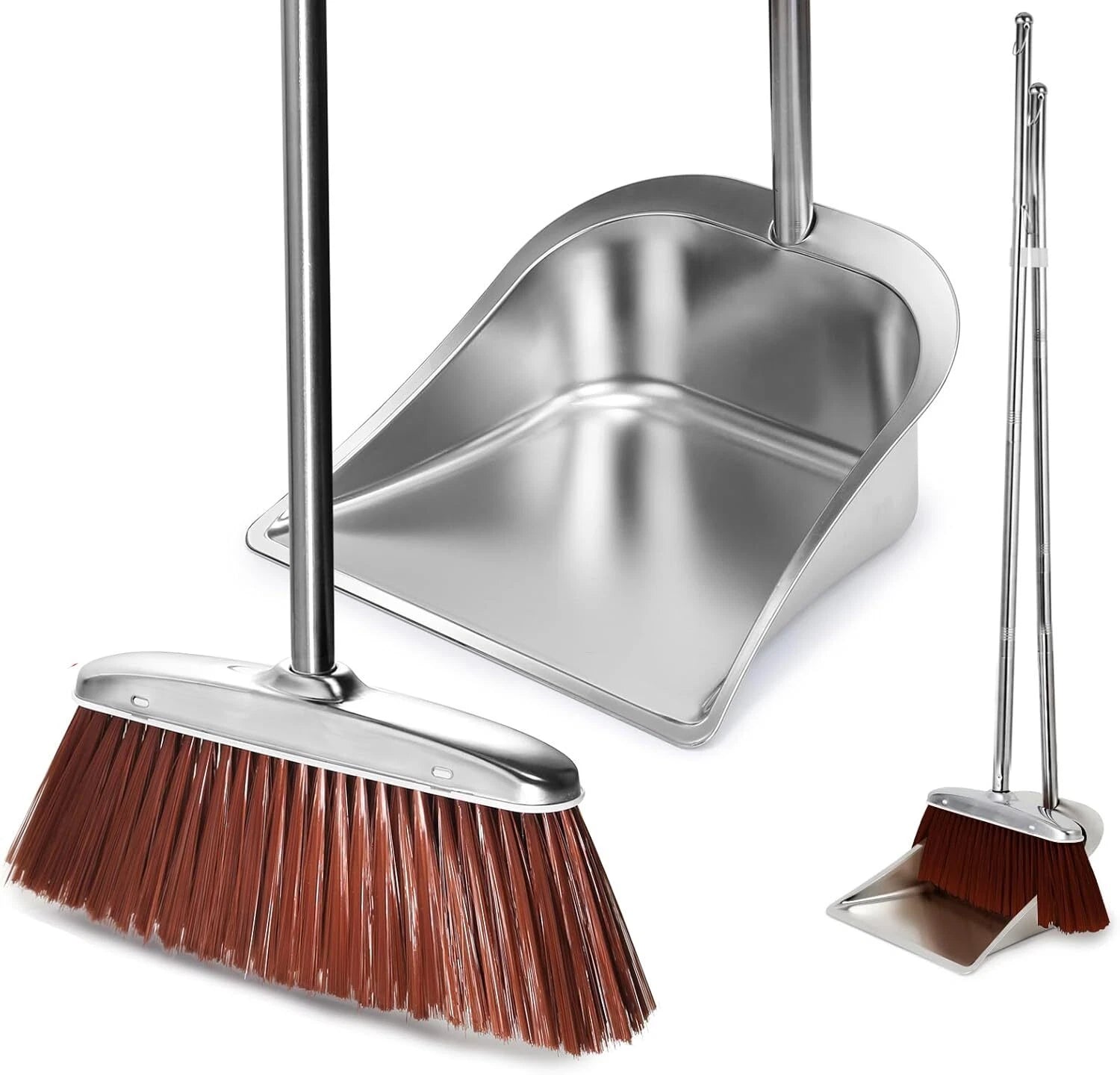 Broom and Dustpan Set for Home, 56" Upright Long Handle Broom and Dustpan Set