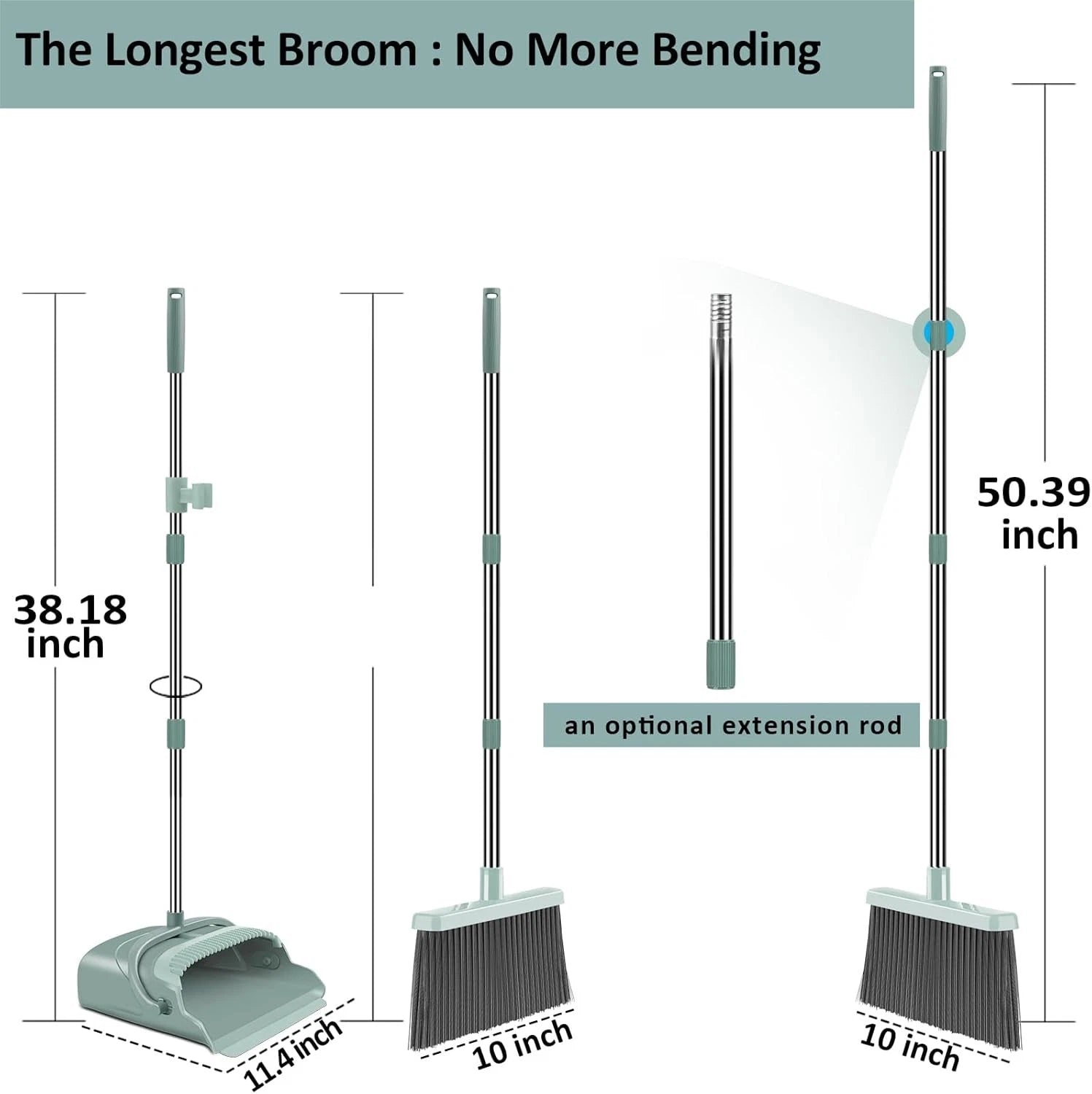 Upgrade Broom and Dustpan Set, Large Size and with Long Handle, Upright,
