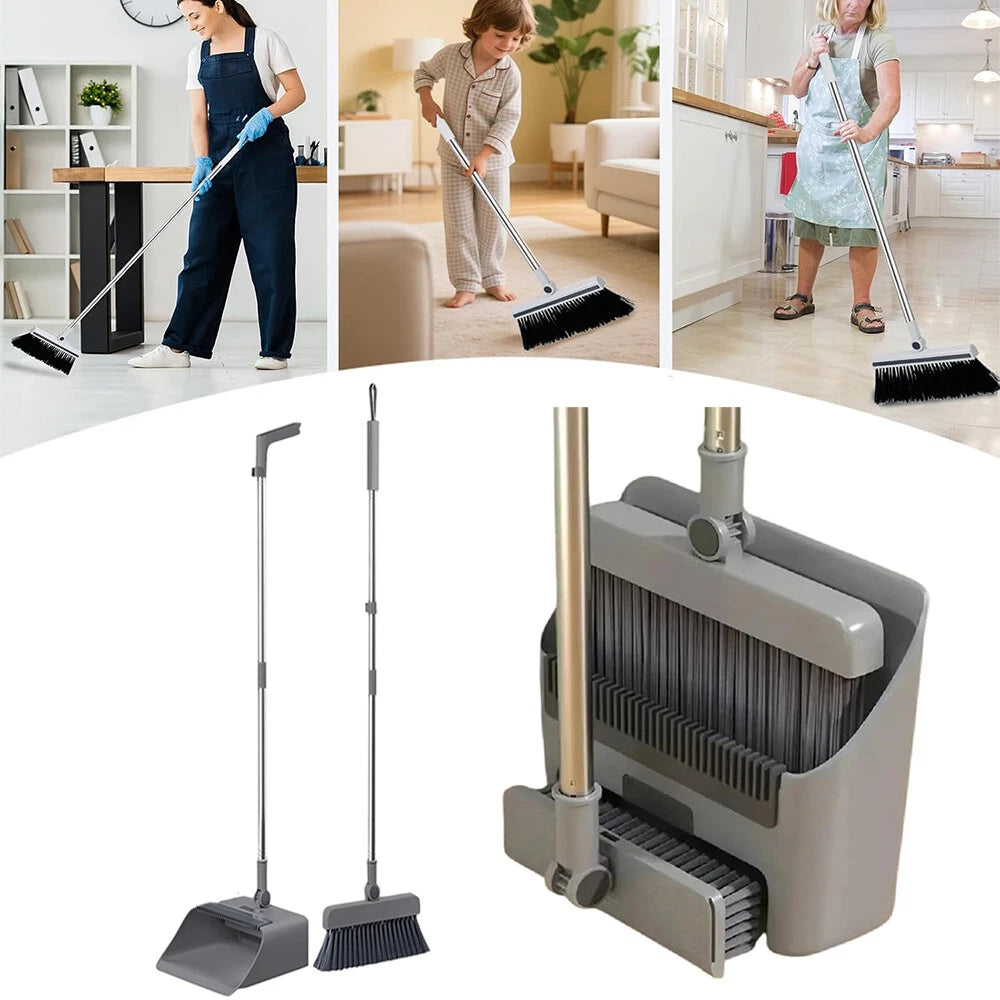 3-In-1 Broom And Dustpan Set 180 Degree Rotatable Broom Dustpan Combo New