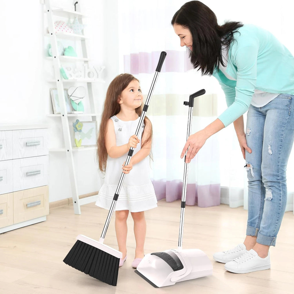 Broom and Dustpan Set - Adjustable Handle, Upright Standing, Lightweight and Rob