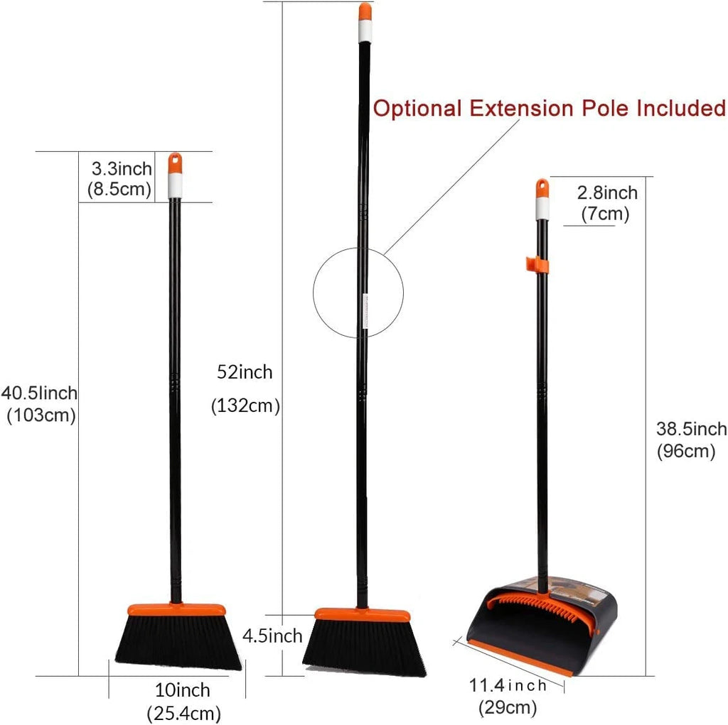 Broom and Dustpan Set with 52" Long Handle for Home Kitchen Room Office Lobby Fl