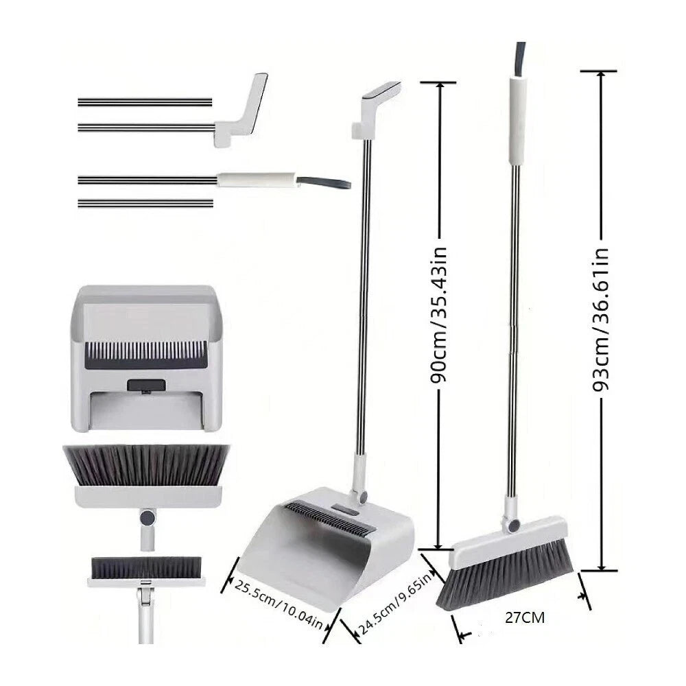 3-in-1 Broom and Dustpan Set with Long Handle and Comb, Ideal for Home