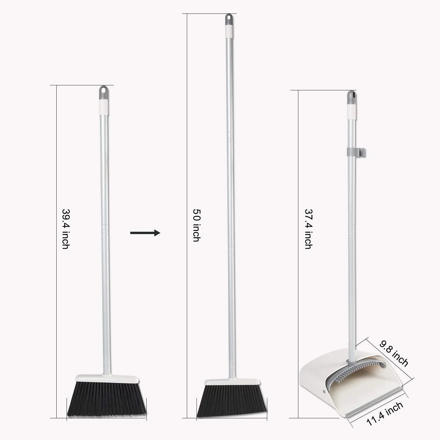 Broom and Dustpan Set Long Handle Lightweight Upright Standing Home Kitchen