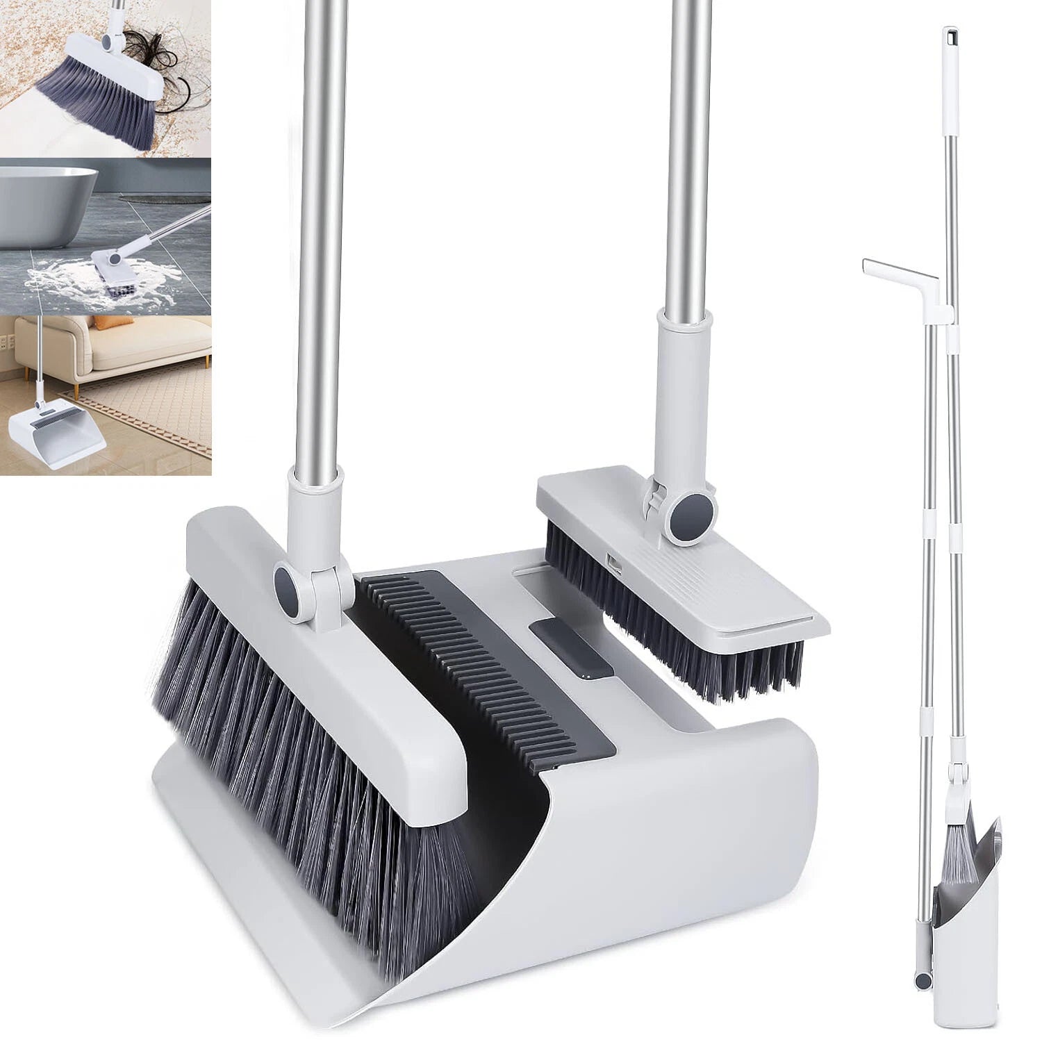 3-In-1 Broom And Dustpan Set 180 Degree Rotatable Broom Dustpan Combo New
