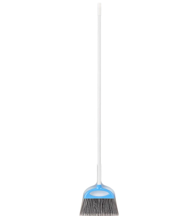 Dustpan and Broom Set with Long Handle, Easy Assembly, Blue White