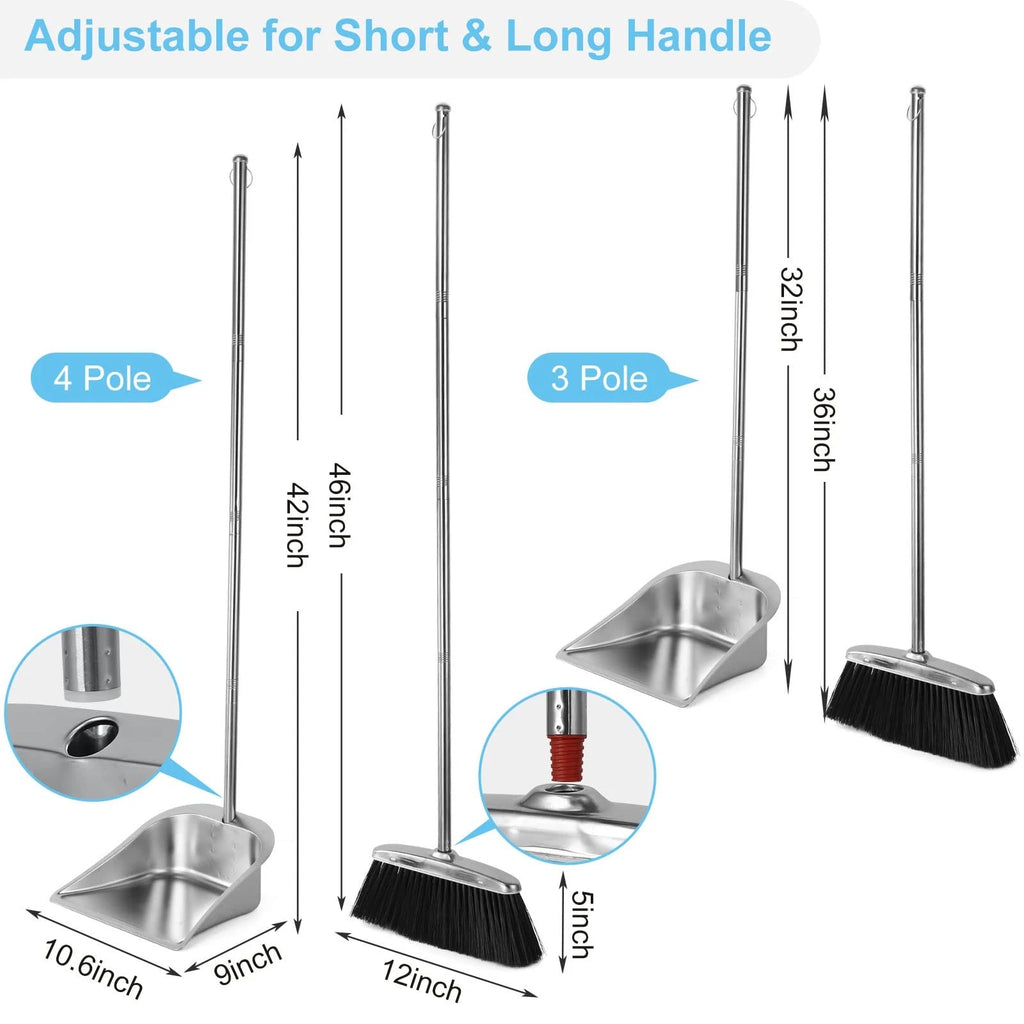 Heavy Duty Stainless Steel Broom and Dustpan Set with Long Handle