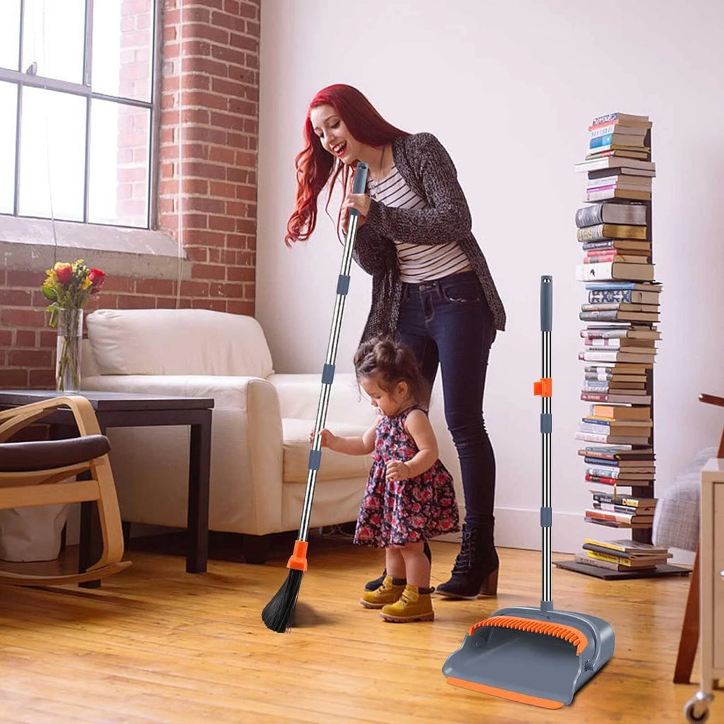 Broom and Dustpan Set, Self-Cleaning with Dustpan Teeth, Sweeping, Ideal for Dog