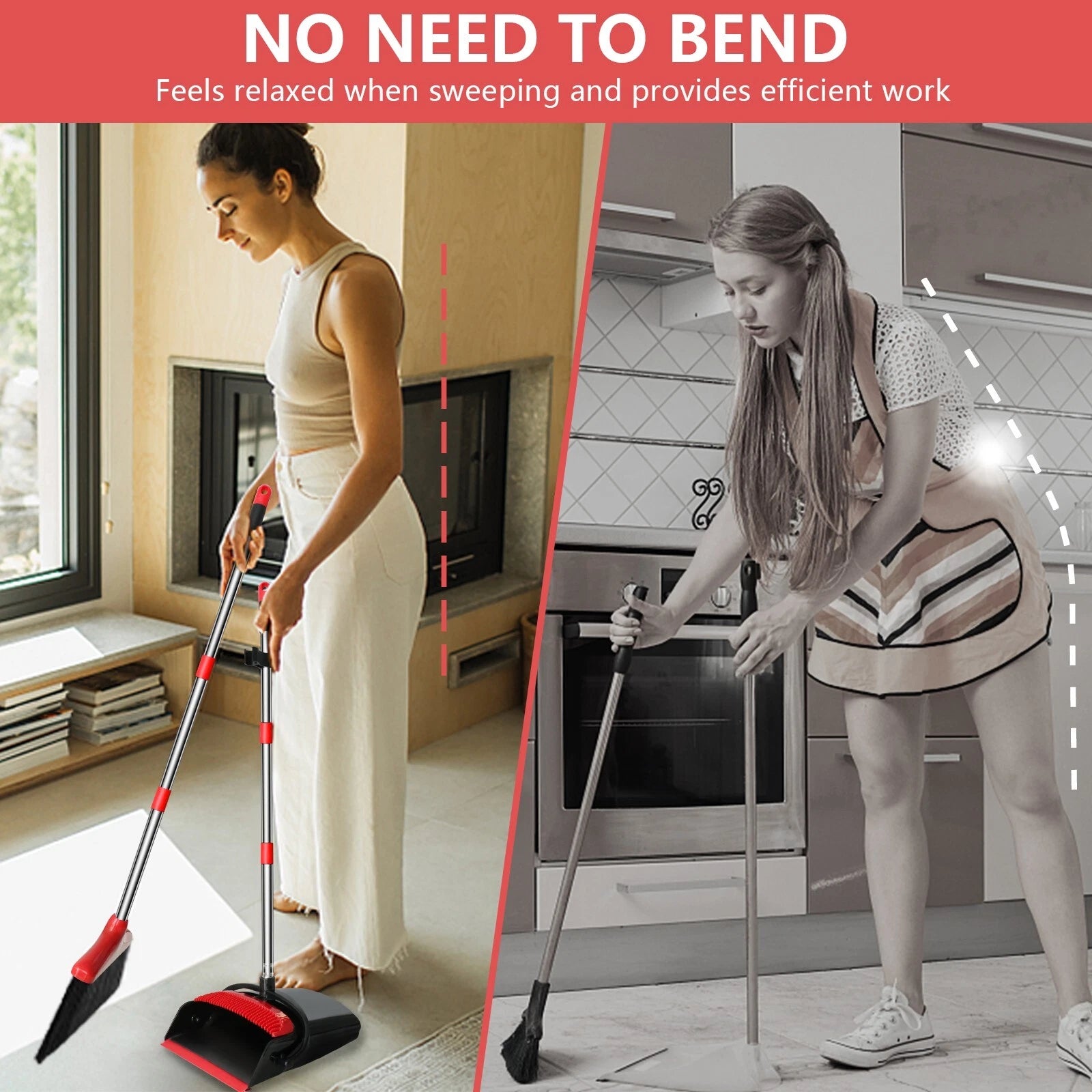 Loonpon Broom with Dustpan Combo Set,43inch Long Handle Stiff Broom Dust pan