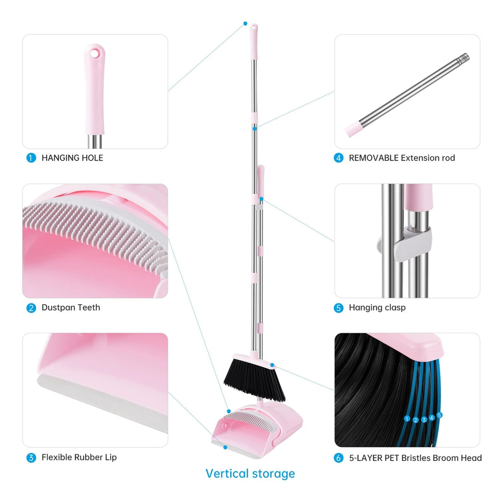 Broom and Dustpan Set 52” Long Adjustable Handle Broom with Dustpan Combo Set...