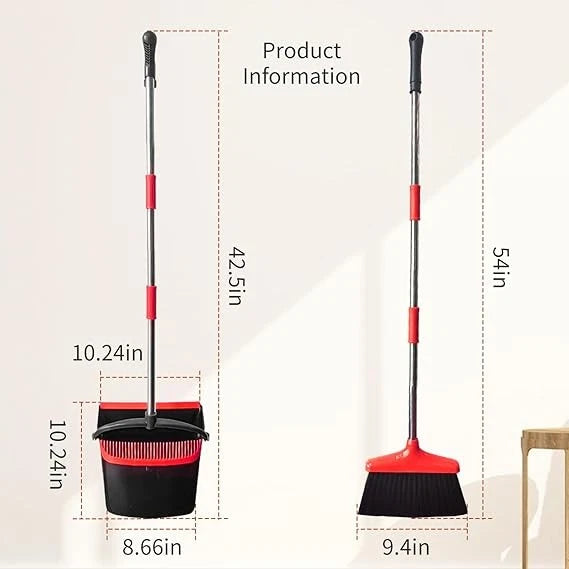 Broom with Dustpan Combo Set 54" Long Handle Adjustable Length Stainless Steel