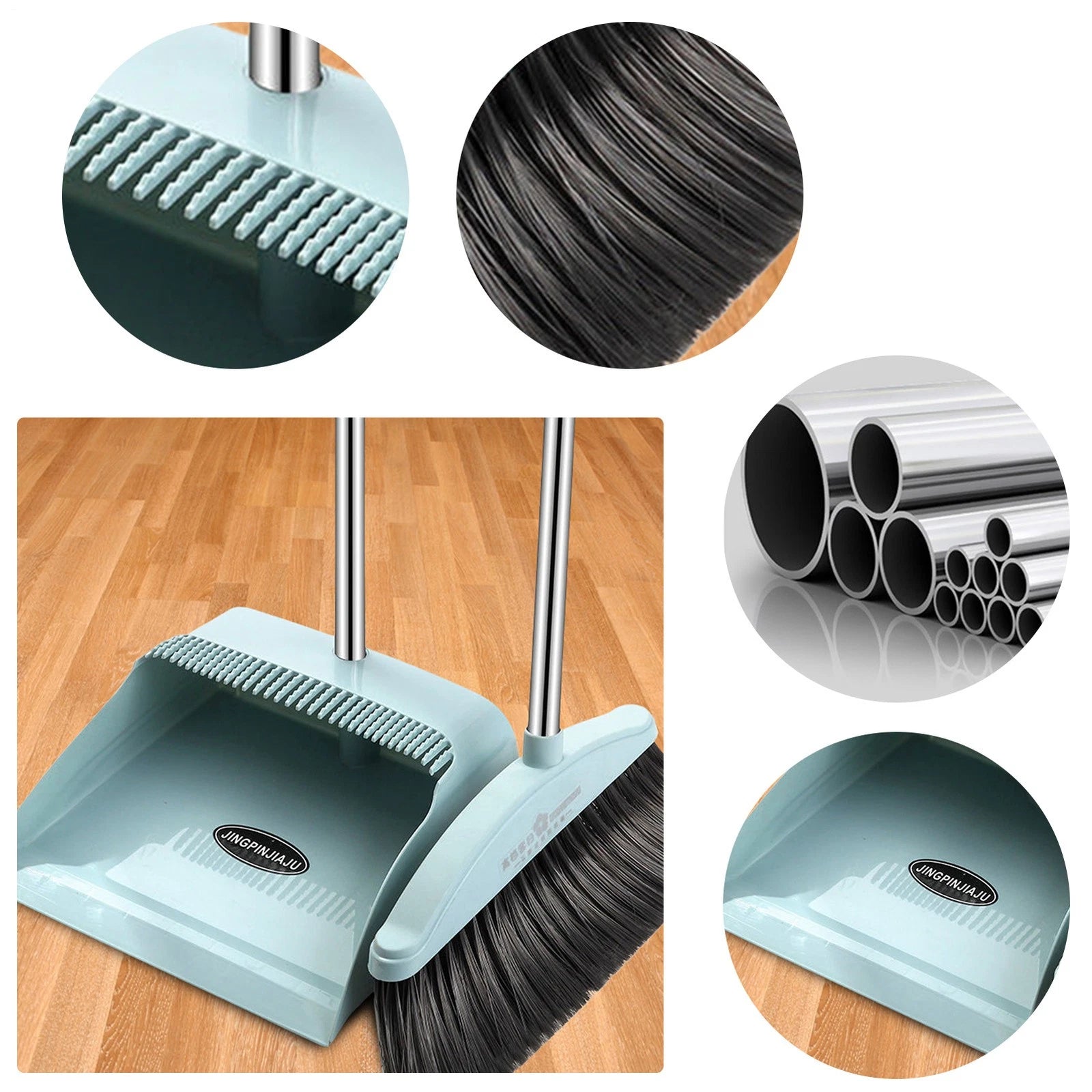 Broom And Dustpan Comb Set For Home Super Long Handle,Upright Standing Dustpan