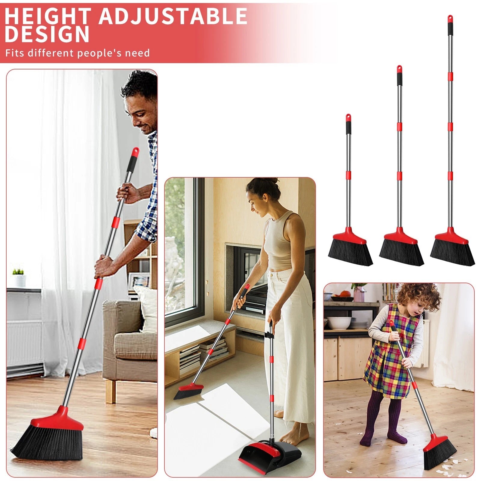 Loonpon Broom with Dustpan Combo Set,43inch Long Handle Stiff Broom Dust pan