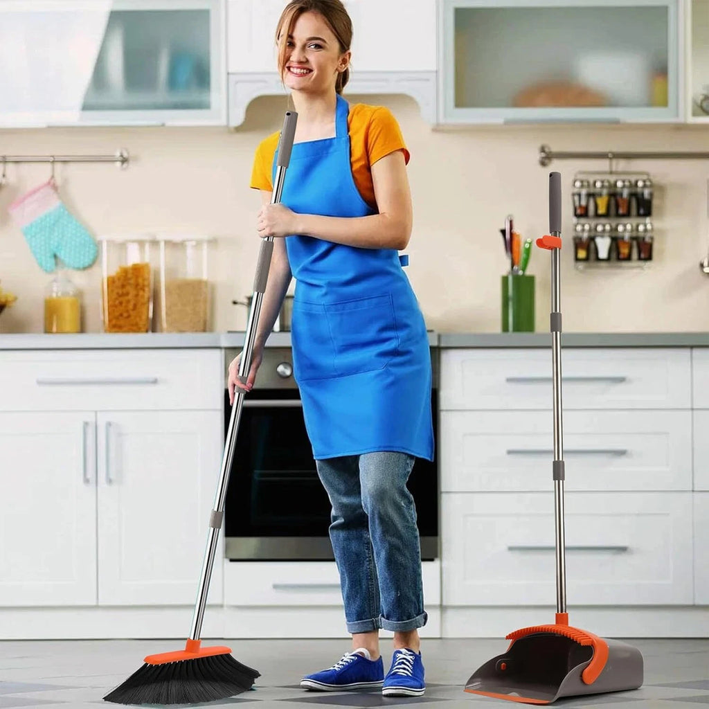 Broom and Dustpan Set, Large Upright Brooms and Dust Pans with 52" Long Handle,