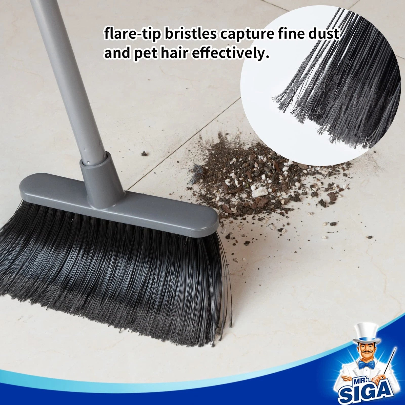 Broom and Dustpan Set with Adjustable Long Handle, Upright Combo for Floor, C...