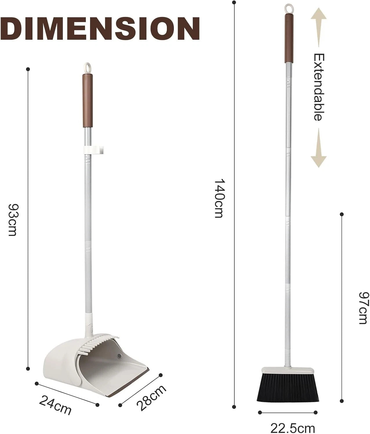Broom & Dustpan Set - 54" Long Handle, Upright Lightweight for Home/Kitchen