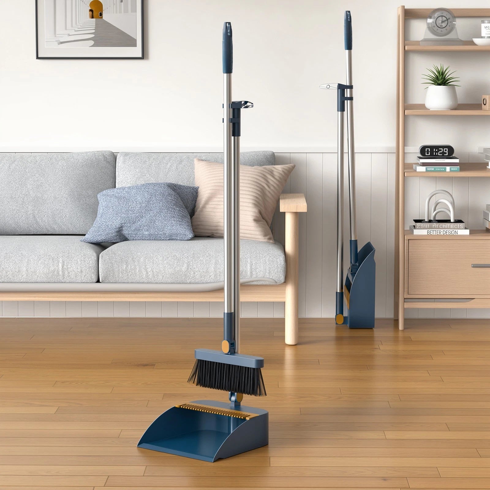 1x Broom Dustpan Set With Sturdy Long Handle Combo For Kitchen Indoor Outdoor