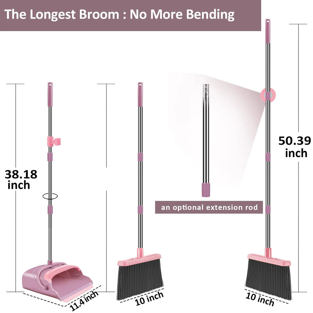 Broom And Dustpan Set For Home Office Indoor&outdoor Sweeping Stand Up Broom And