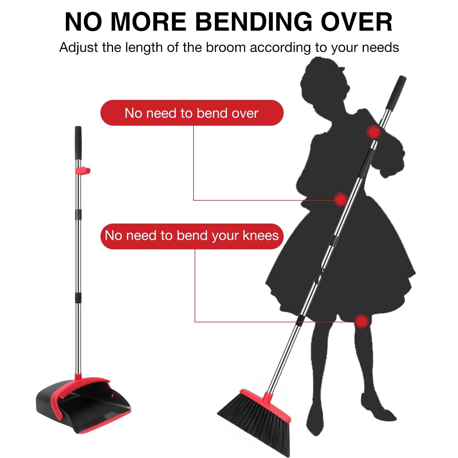 Broom and Dustpan Set, 52-in Long Adjustable Handle Broom Dustpan Combo with ...