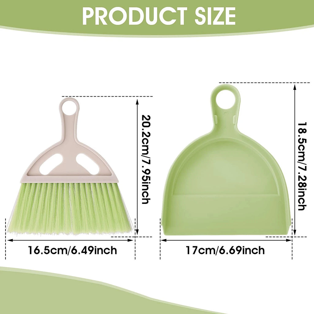 Small Broom and Dustpan Cleaning Set, Mini Whisk Dustpan and Brush (Green)