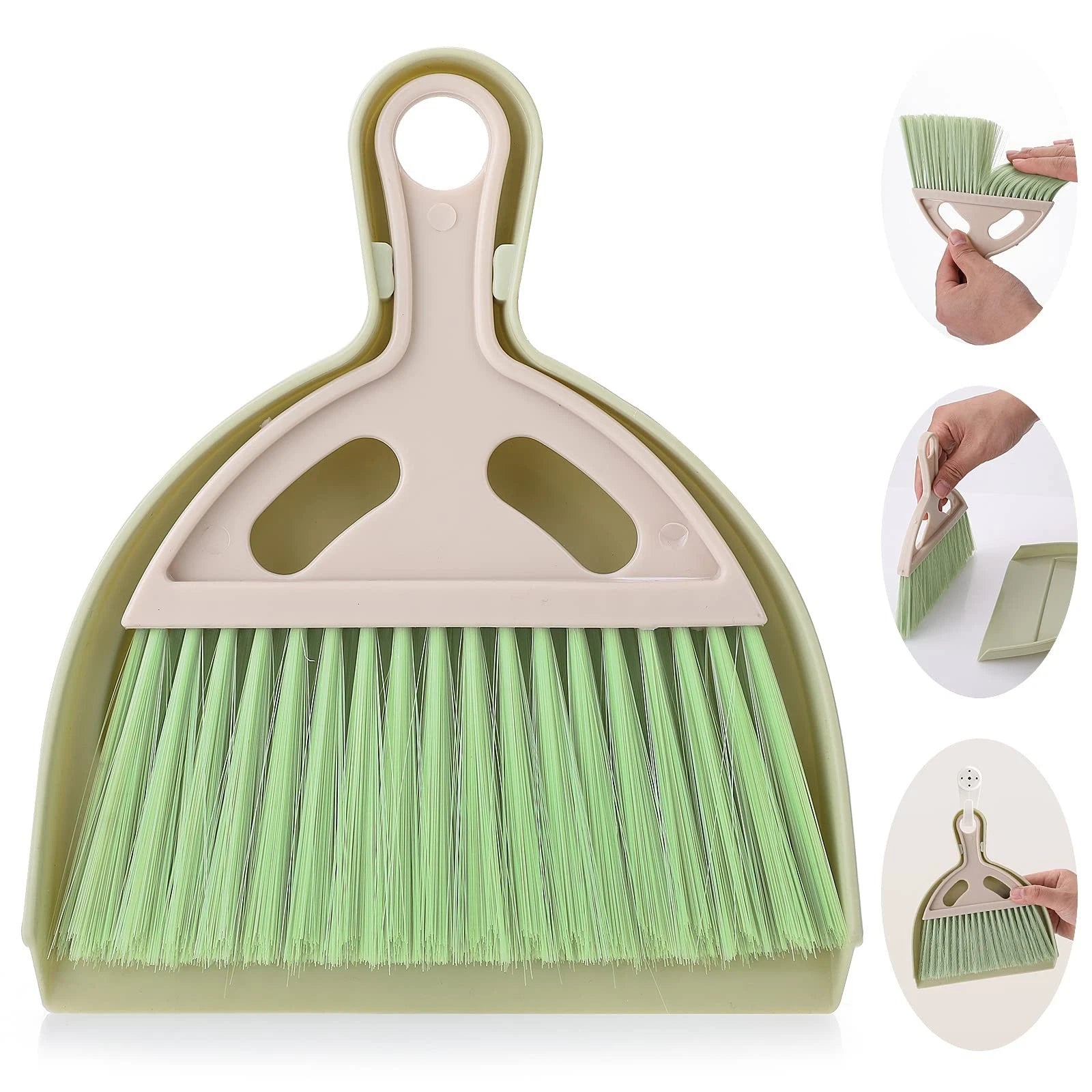 Small Broom and Dustpan Cleaning Set, Mini Whisk Dustpan and Brush (Green)