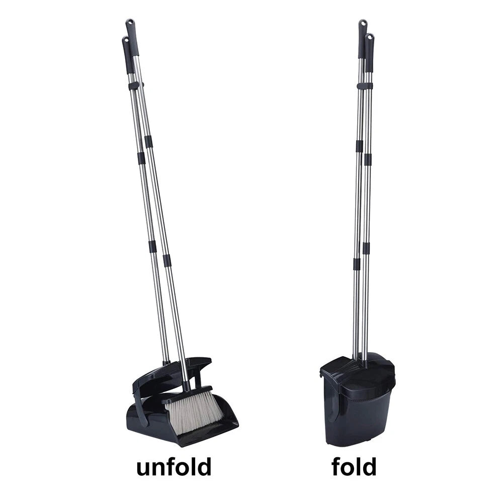 51" Easy Upright Broom and Dustpan Set w/ Lid Stainless Steel Combo Sweep Clean