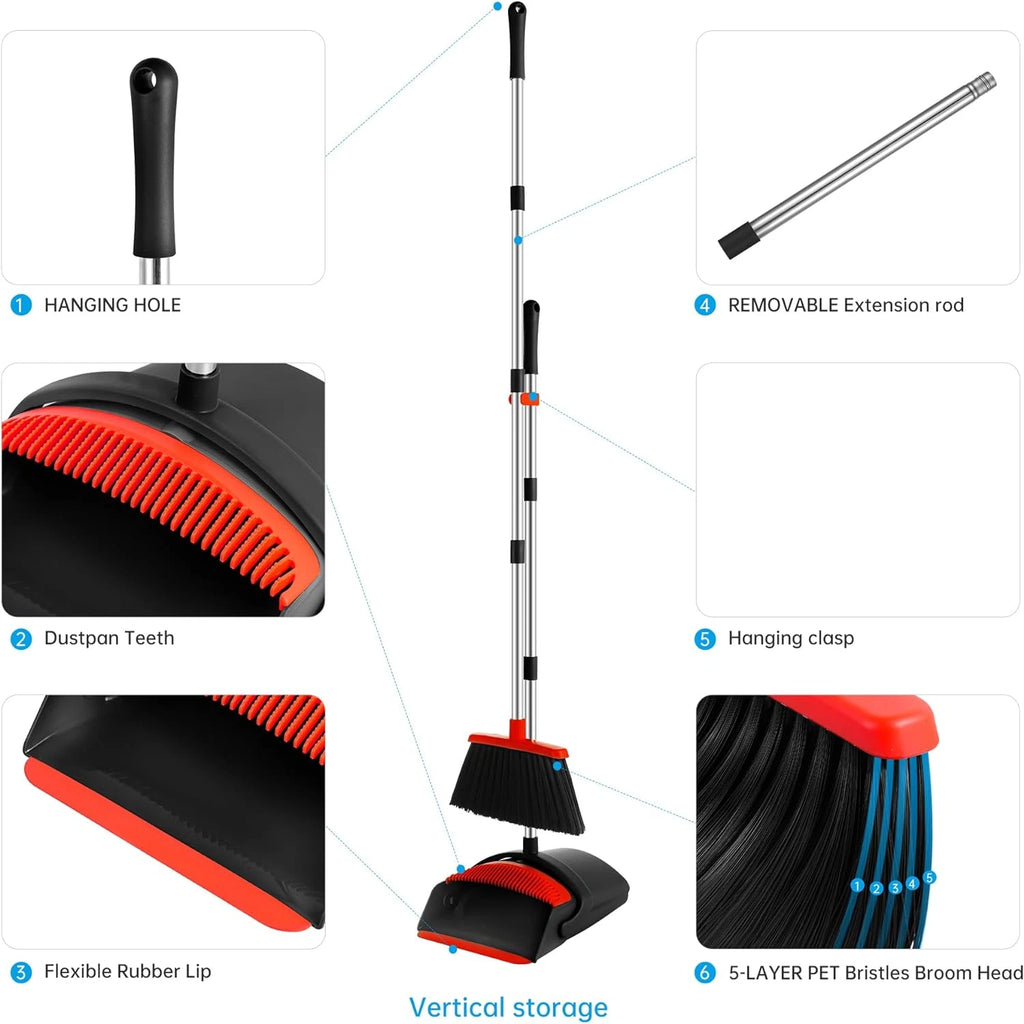 Broom and Dustpan Set, Broom with Dustpan Combo Set with Adjustable Handle Dust