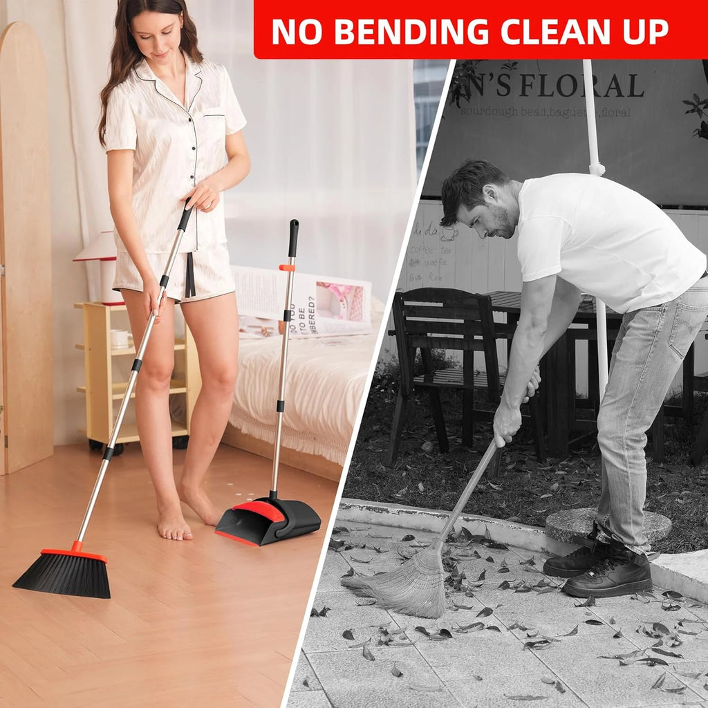 Broom and Dustpan Set, Broom with Dustpan Combo Set with Adjustable Handle Dust