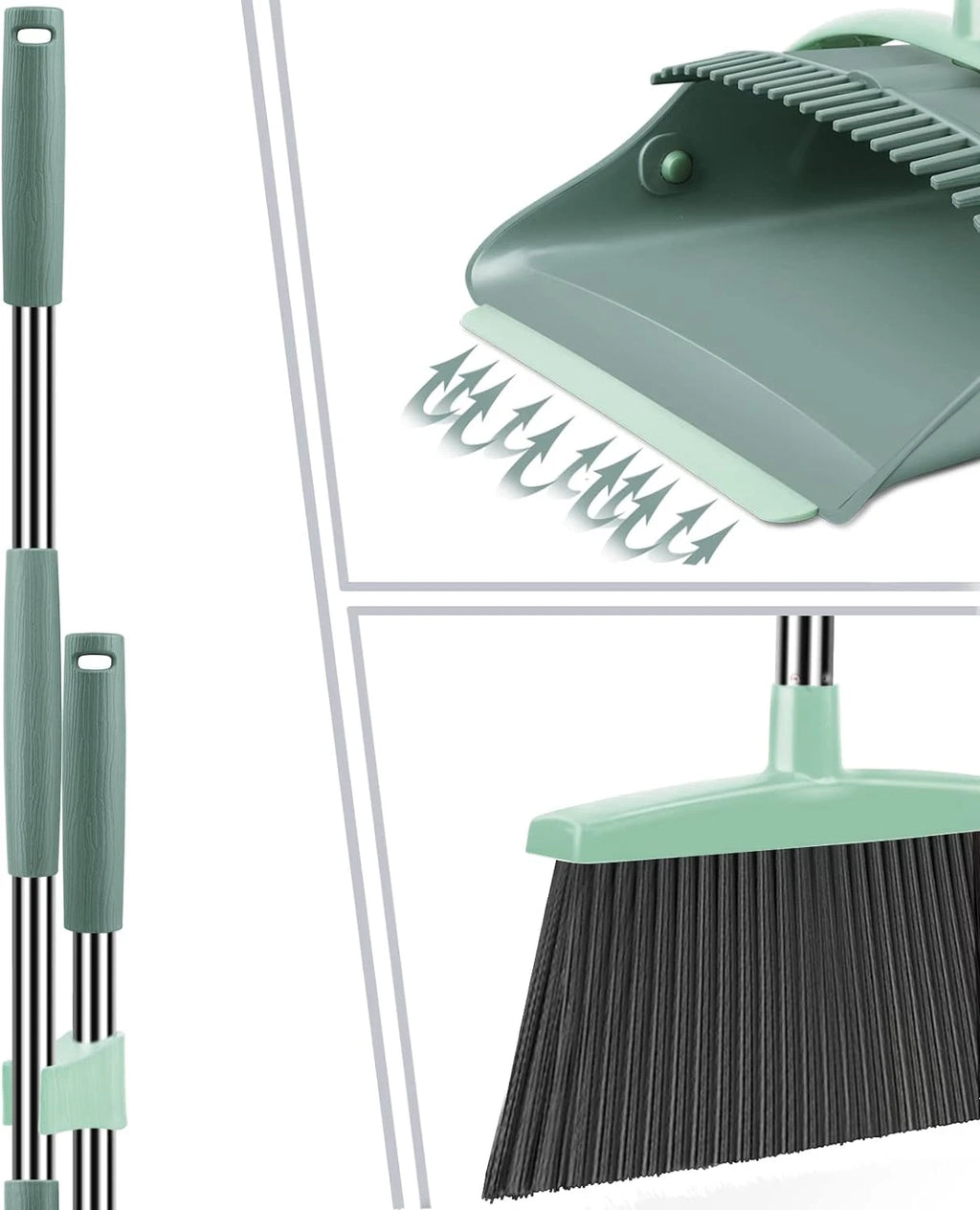 Broom and Dustpan Set, Broom Dust Pan, Dustpan with Long Handle, Broom with Dust