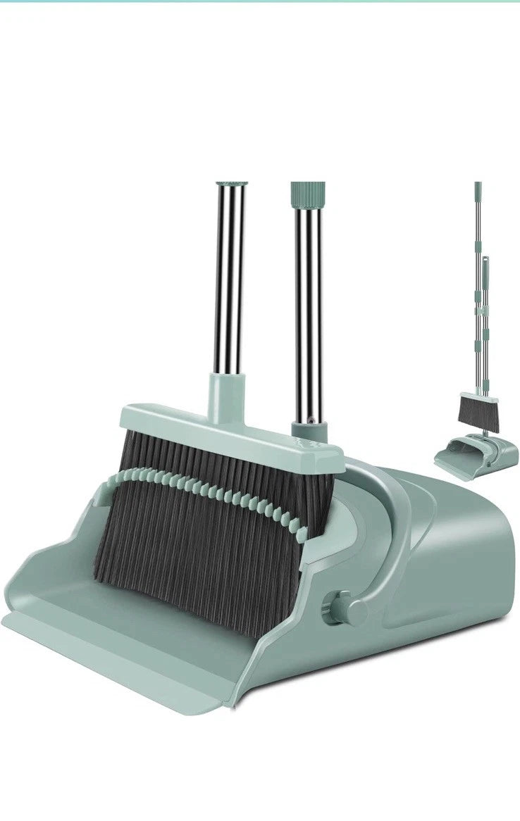 Broom and Dustpan Set, Large Size and with Long Handle,Green