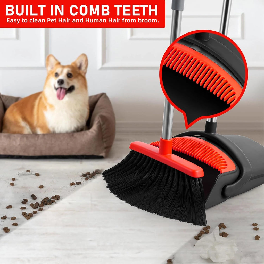 Broom and Dustpan Set, Broom with Dustpan Combo Set with Adjustable Handle Dust