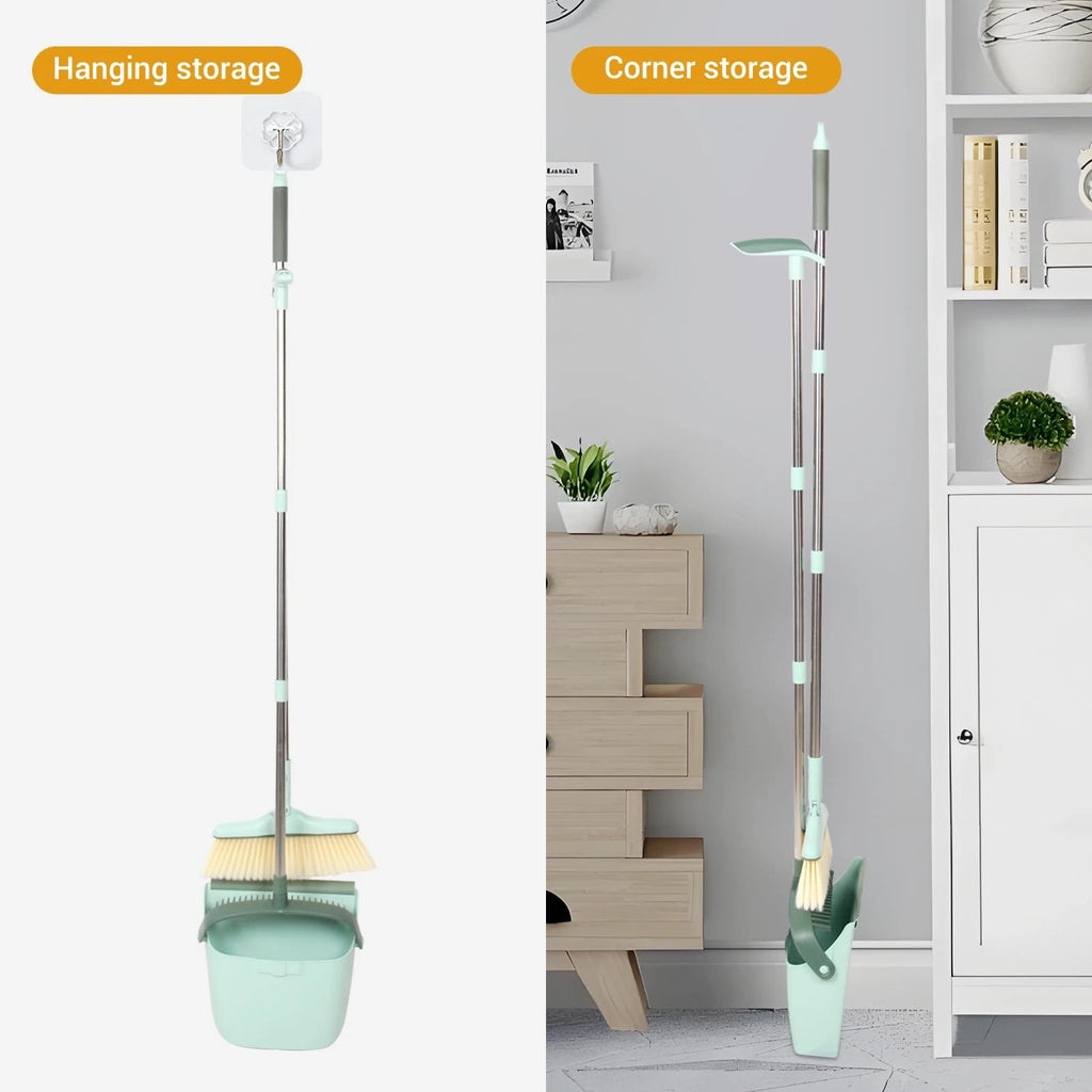 Broom and Dustpan Set with Long Handle Stand Up Pan for Home Office Lobby Use