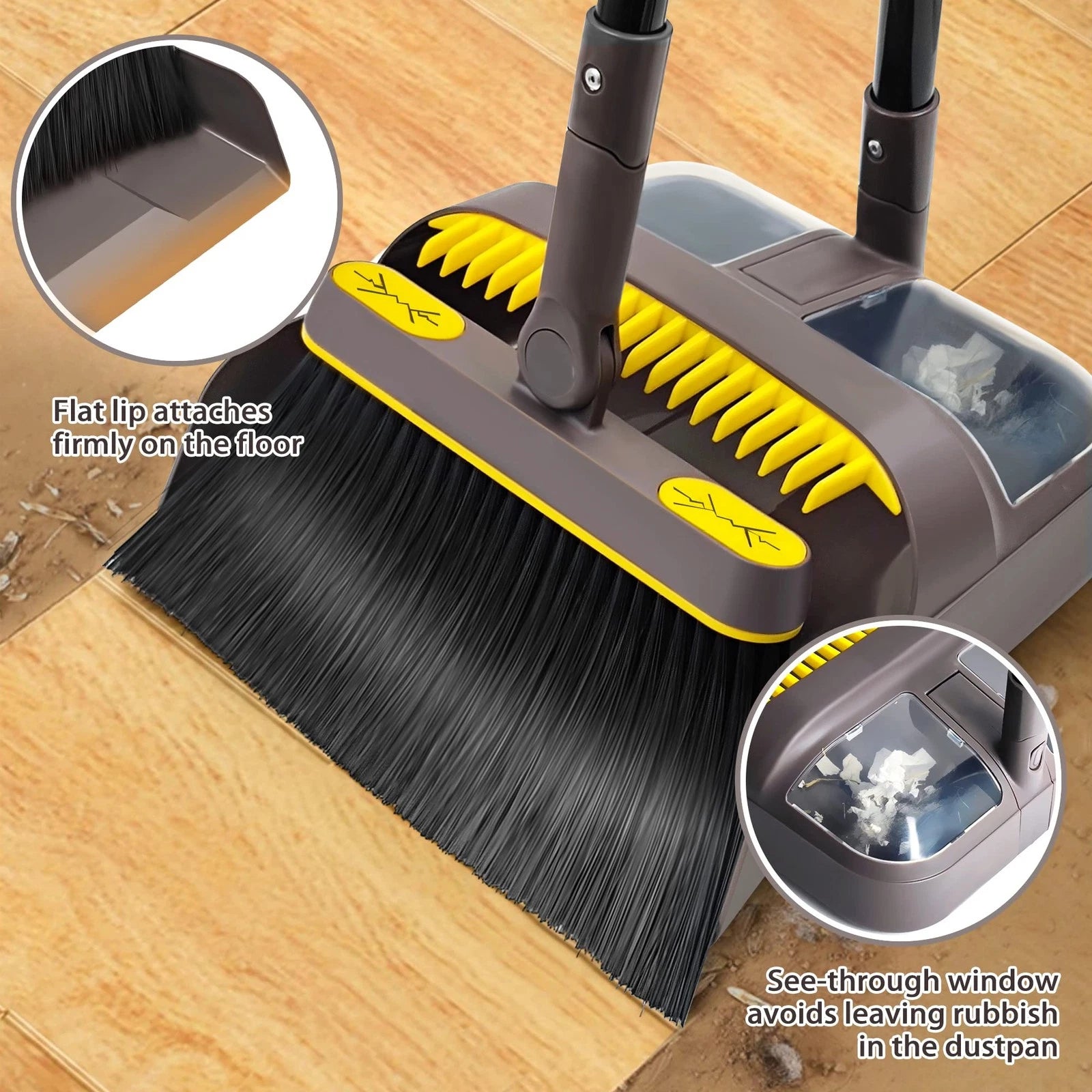 Broom and Dustpan Set for Home with 54 Inches Long Handle, Upright Stand Up D...