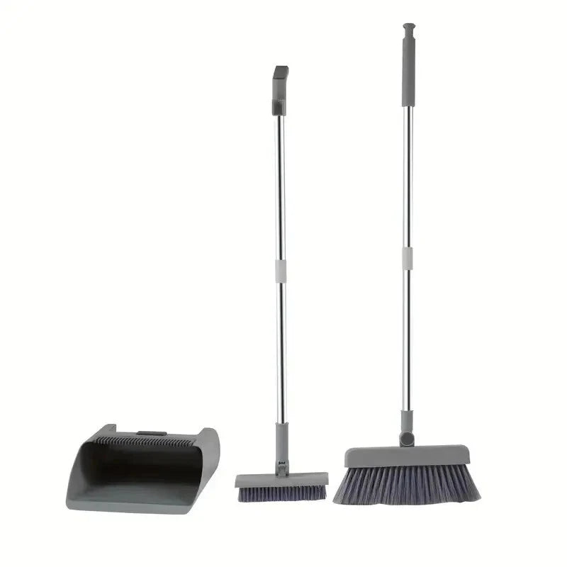 3-In-1 Broom and Dustpan Set Lightweight Upright Lobby Broom and Dust Pan Combo