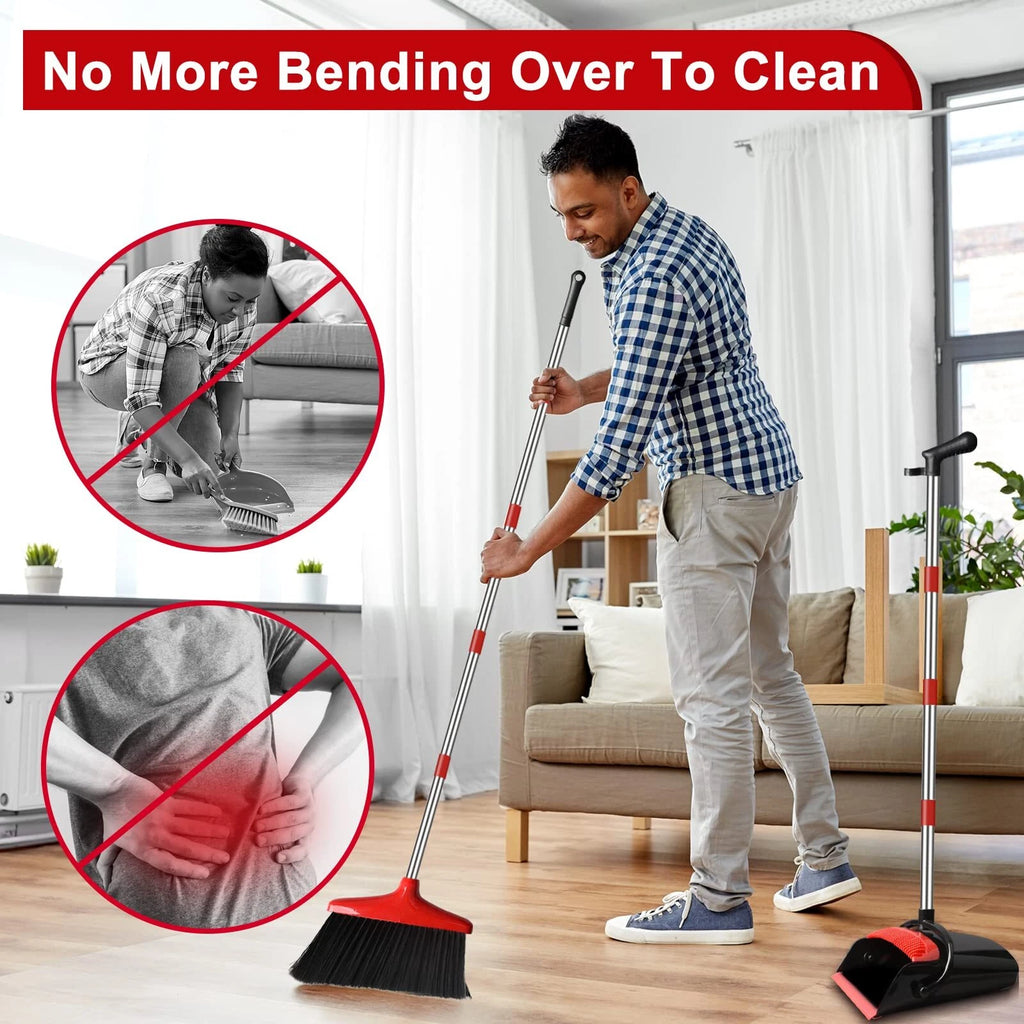Broom and Dustpan Set 55" Long Handle Lobby Brooms Home Kitchen Floor Red