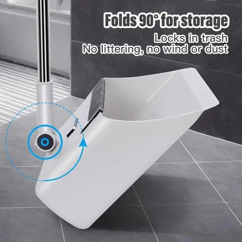 Foldable Broom and Dustpan Sweep Clean Set Dust Pan Broom Upright w/ Lid Combo