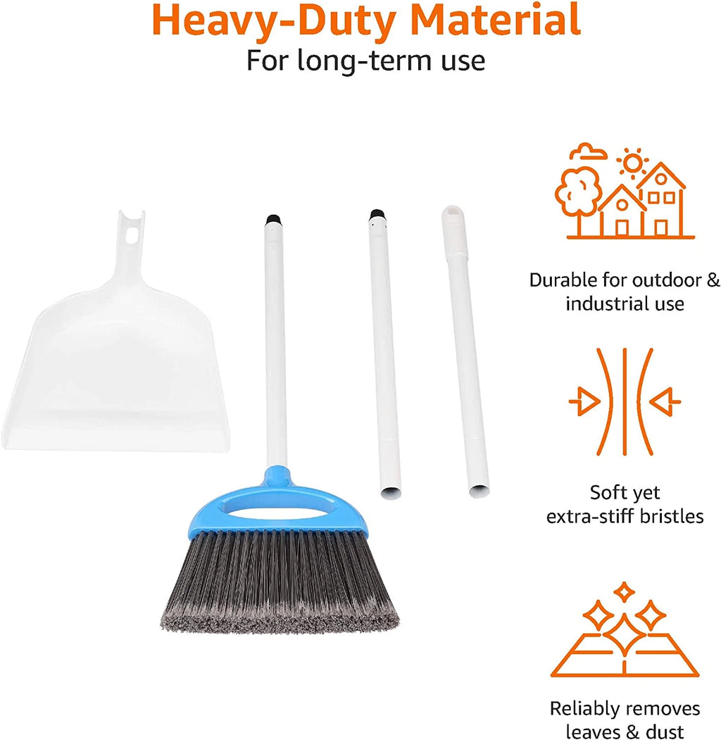 Dustpan Broom Set, Blue and White