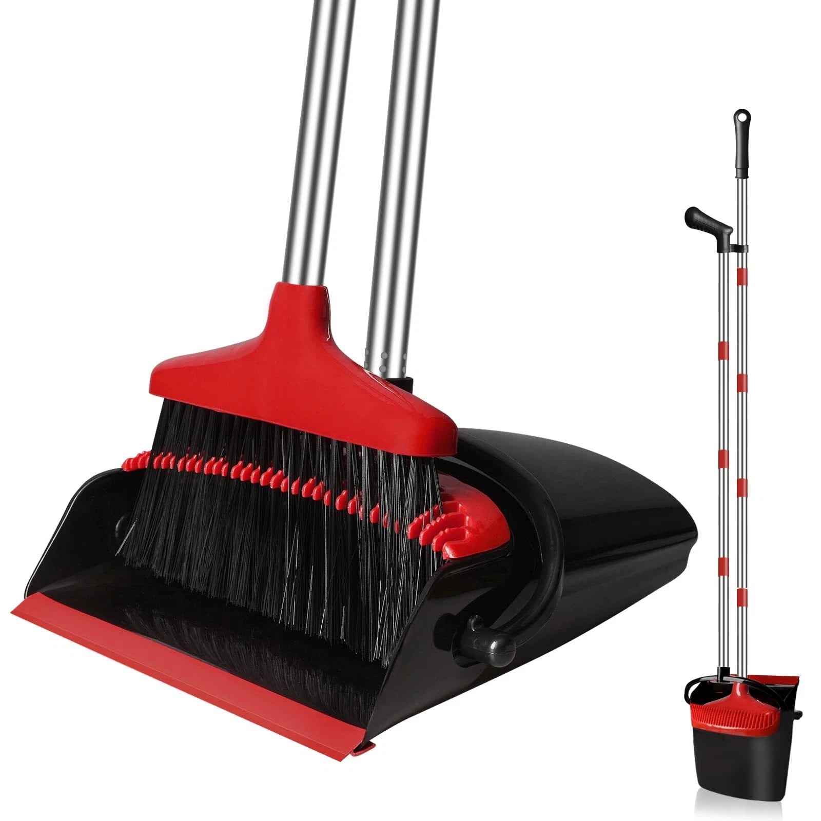 Broom and Dustpan Set 55" Long Handle Lobby Brooms Home Kitchen Floor Red