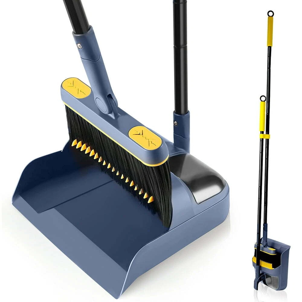 54 Inches Long Handle Broom and Dustpan Set for Home (Black Orange)