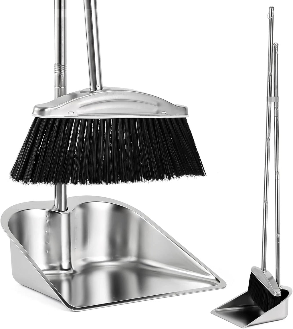 Broom with Dustpan Combo Set, 46" Stainless Steel Broom and Dustpan Set for Home