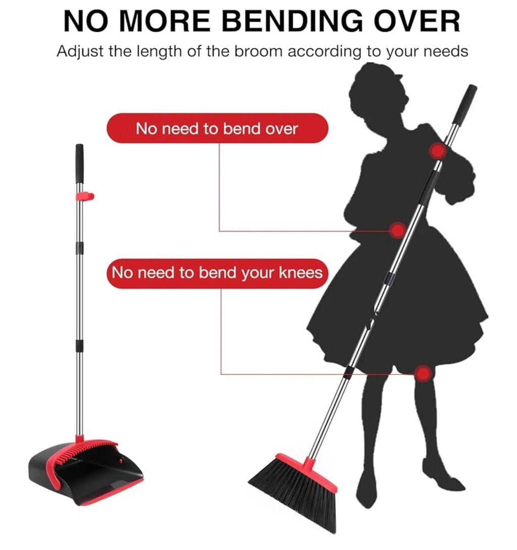 Broom and Dustpan Set, 52-In Long Adjustable Handle Broom Dustpan Combo with Dus