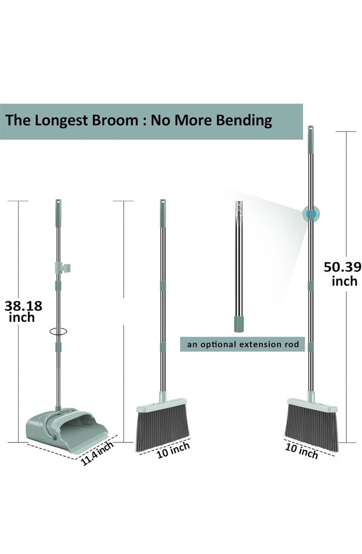 Broom and Dustpan Set, Large Size and with Long Handle,Green