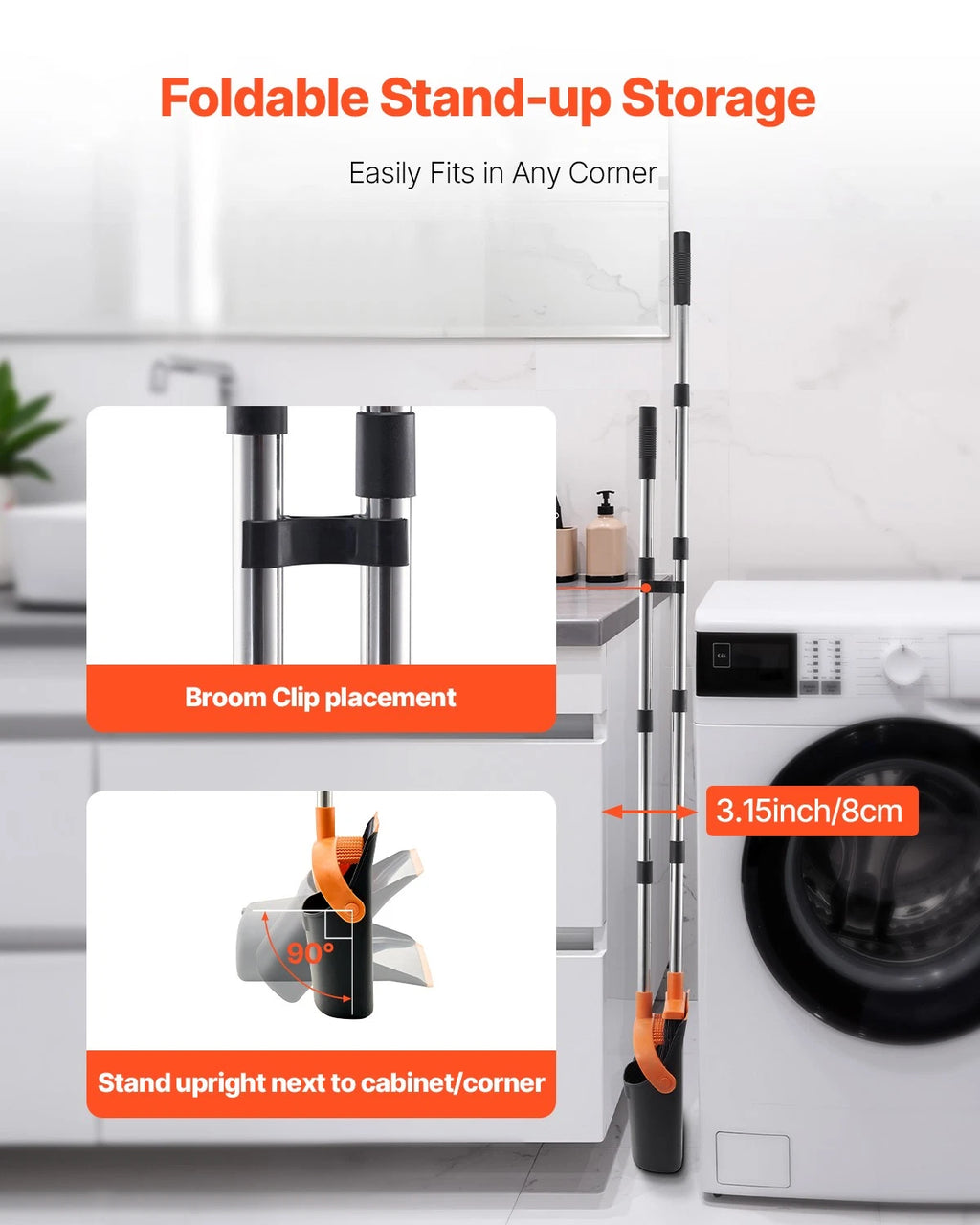 VEVOR Broom and Dustpan Set with Self-Cleaning Teeth for Home Office Restaurant