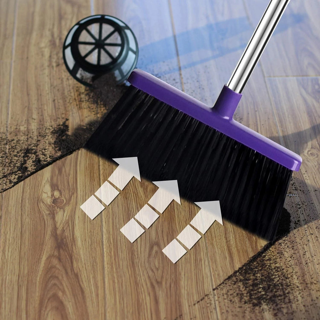 Broom and Dustpan Set, Upright Purple Broom with Dustpan Combo Set 51" Long Hand