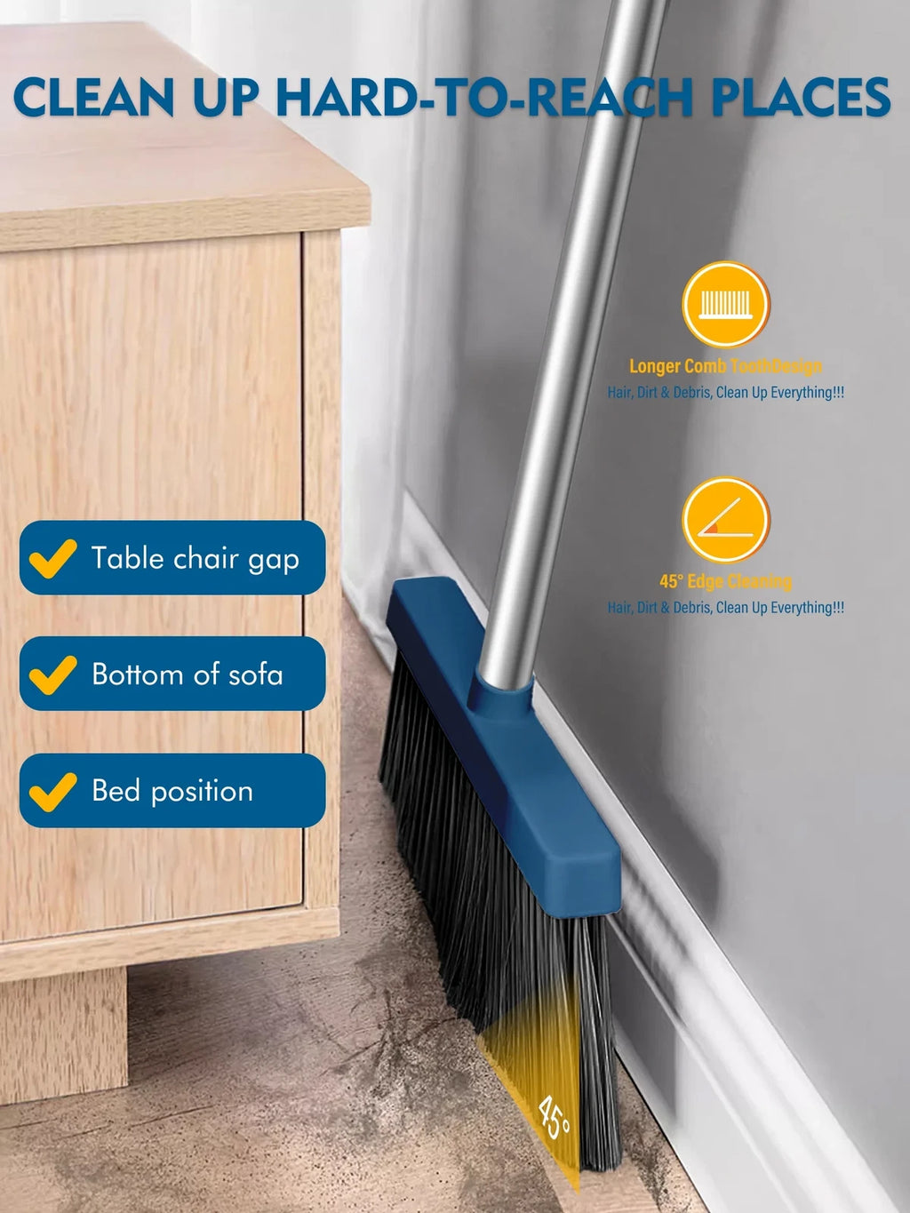 Upgrade Broom and Dustpan Set for Home,Self-Cleaning with Dustpan Teeth,51.2In,S