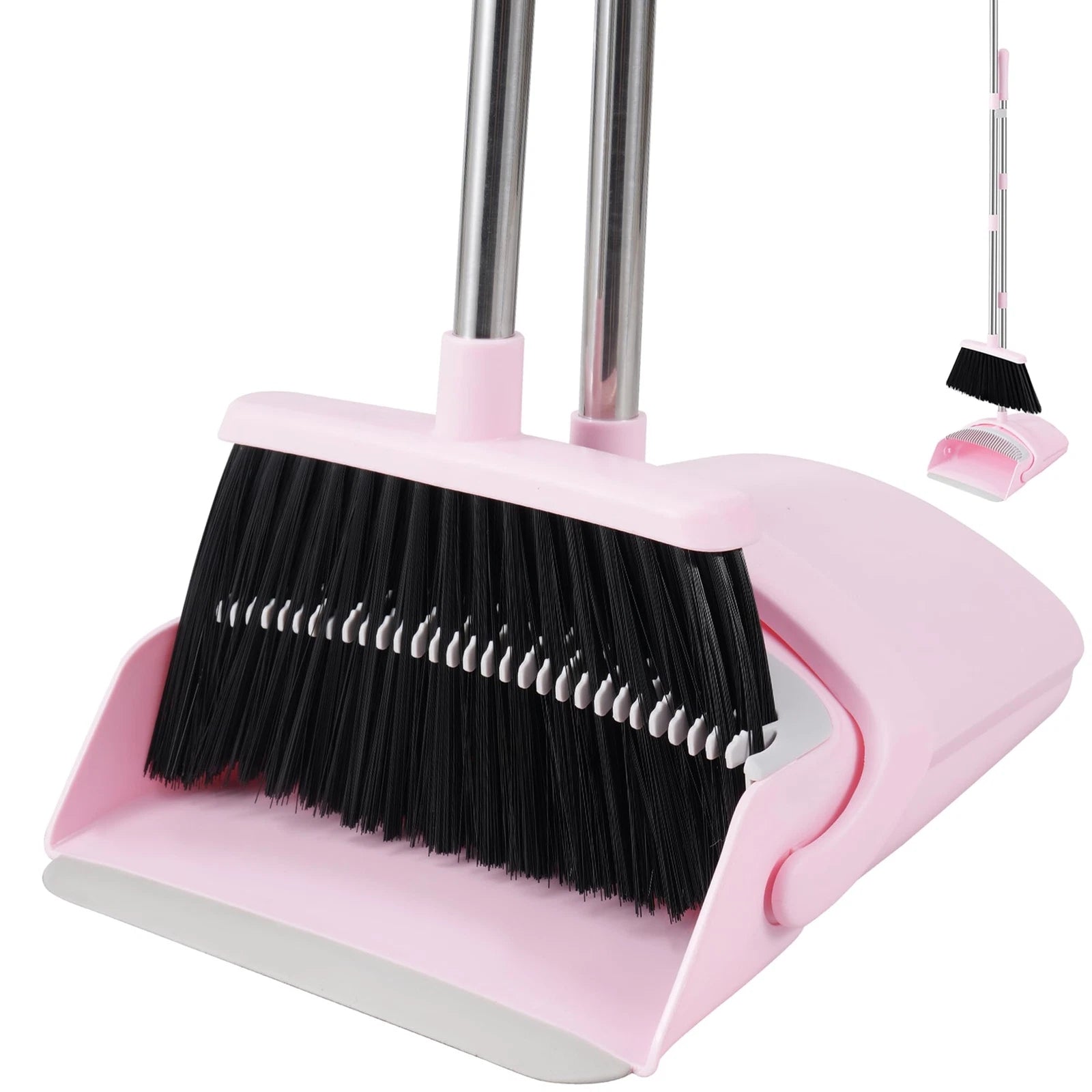 Broom and Dustpan Set 52” Long Adjustable Handle Broom with Dustpan Combo Set...