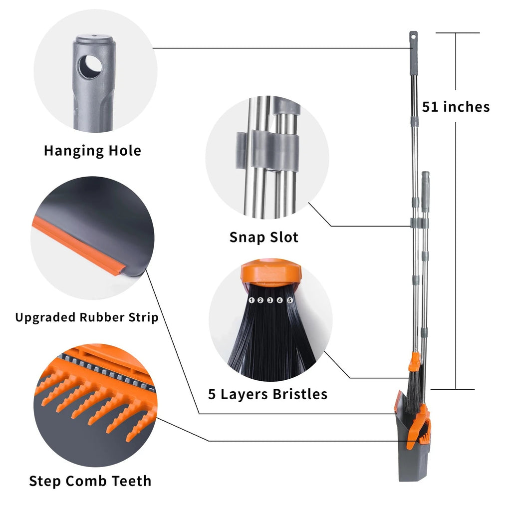 Tiumso Broom and Dustpan Set with 51'' Long Handle, Upright Broom and Dustpan...
